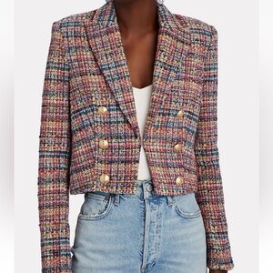 L'agence Inez Cropped Blazer Size 00 Tweed Crop Open Multicolor Career